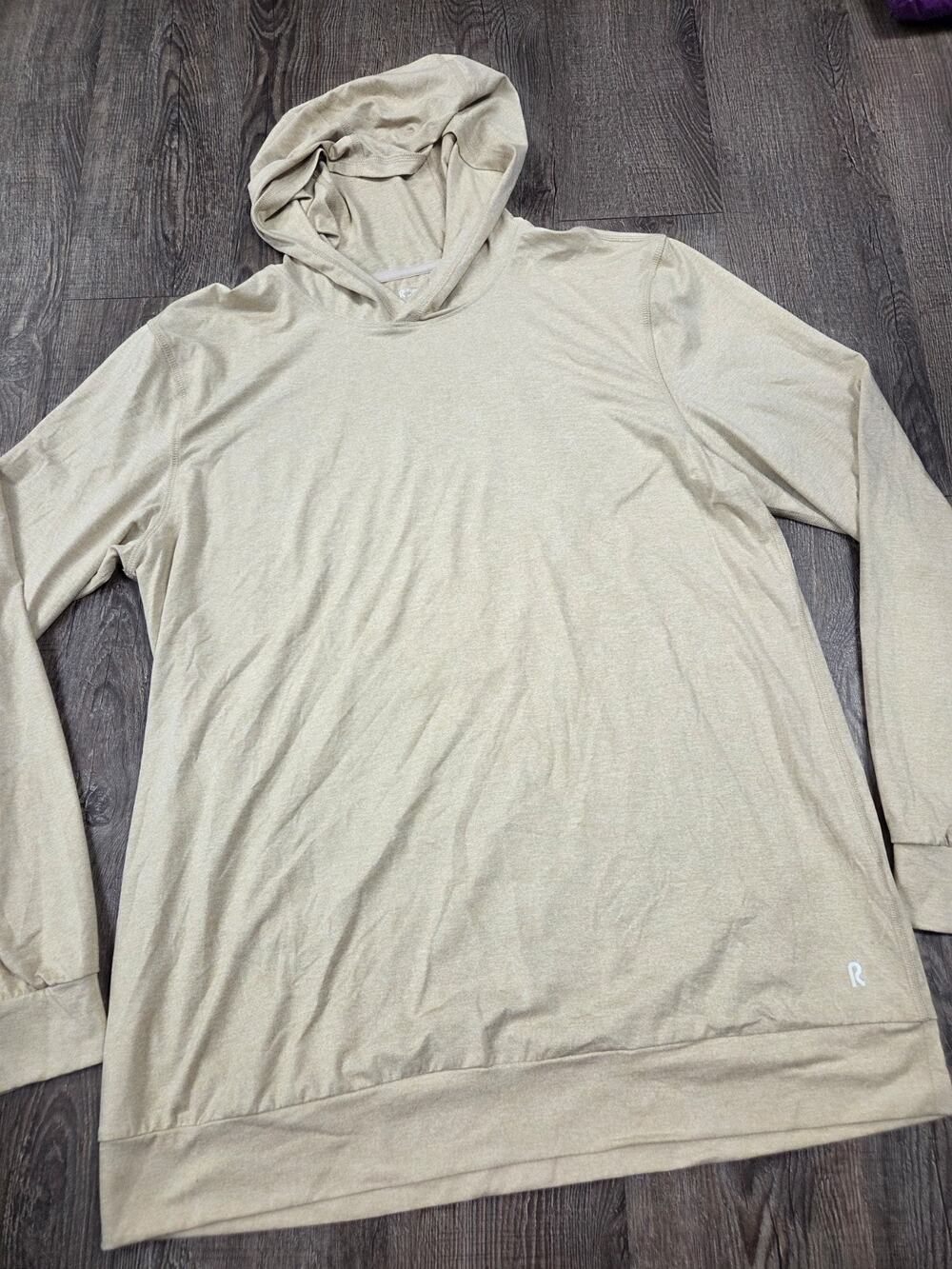 ROW Right of Way Heathered Beige Long Sleeve Hooded Stretch Tshirt Large